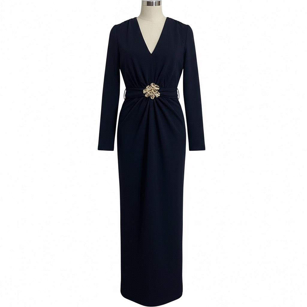 Navy Dress With Golden Belt