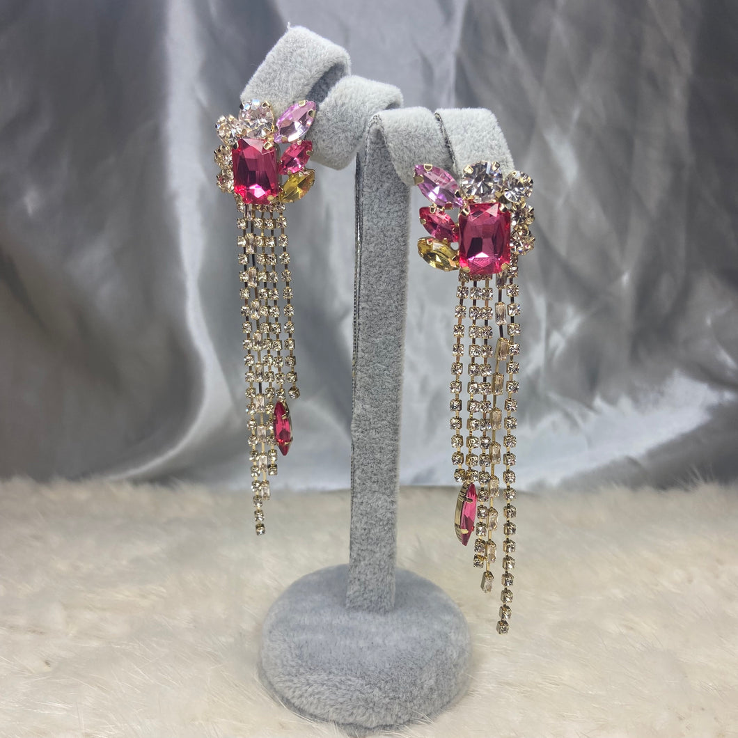 Hot Pink Gemstone Dangling Earrings