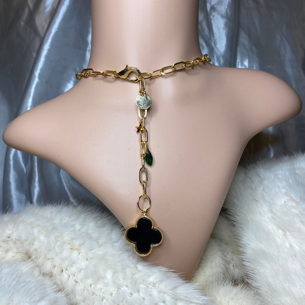 Black Flower Golden Necklace