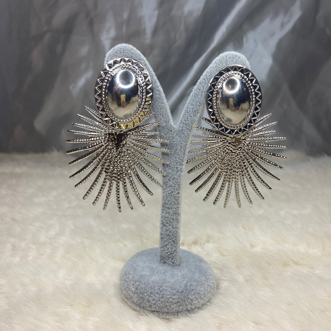Silver Royal Shining Oval Earrings