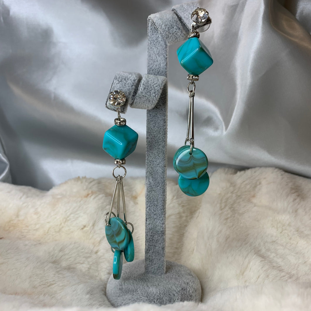 Box Shaped With Dangling Circles Earrings