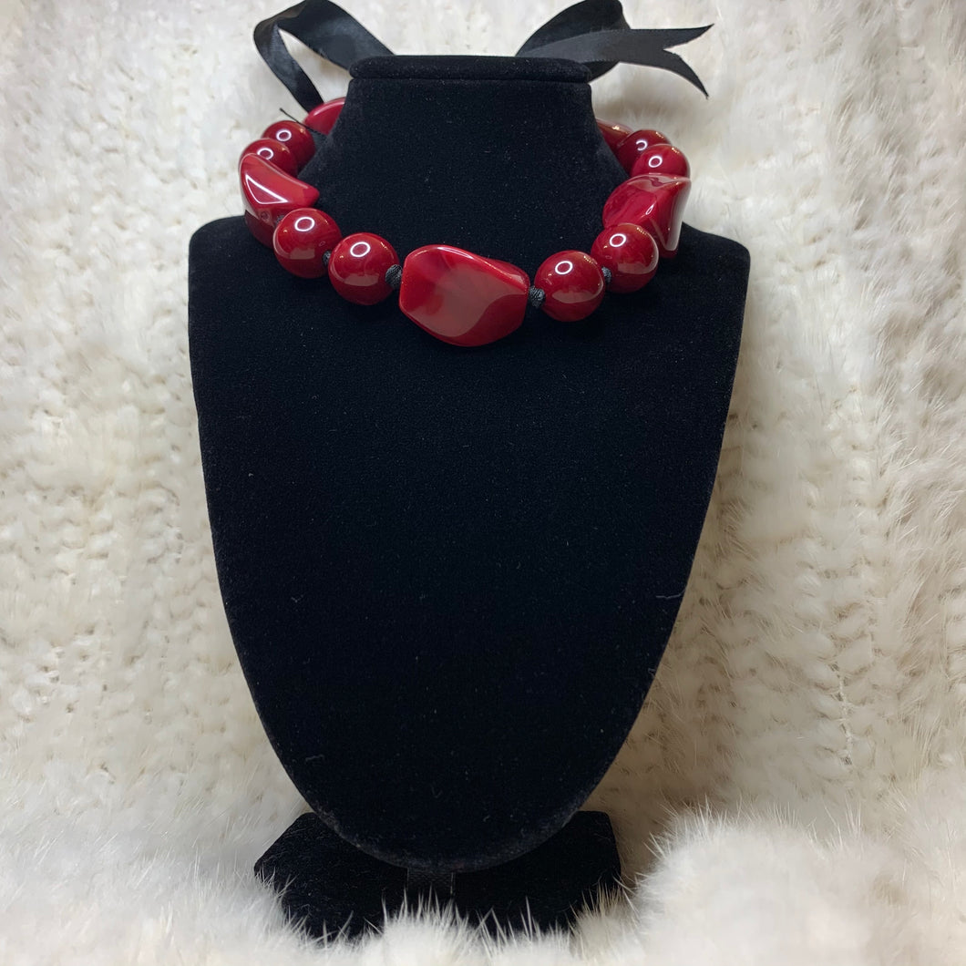 Dark Red Marble Style Necklace