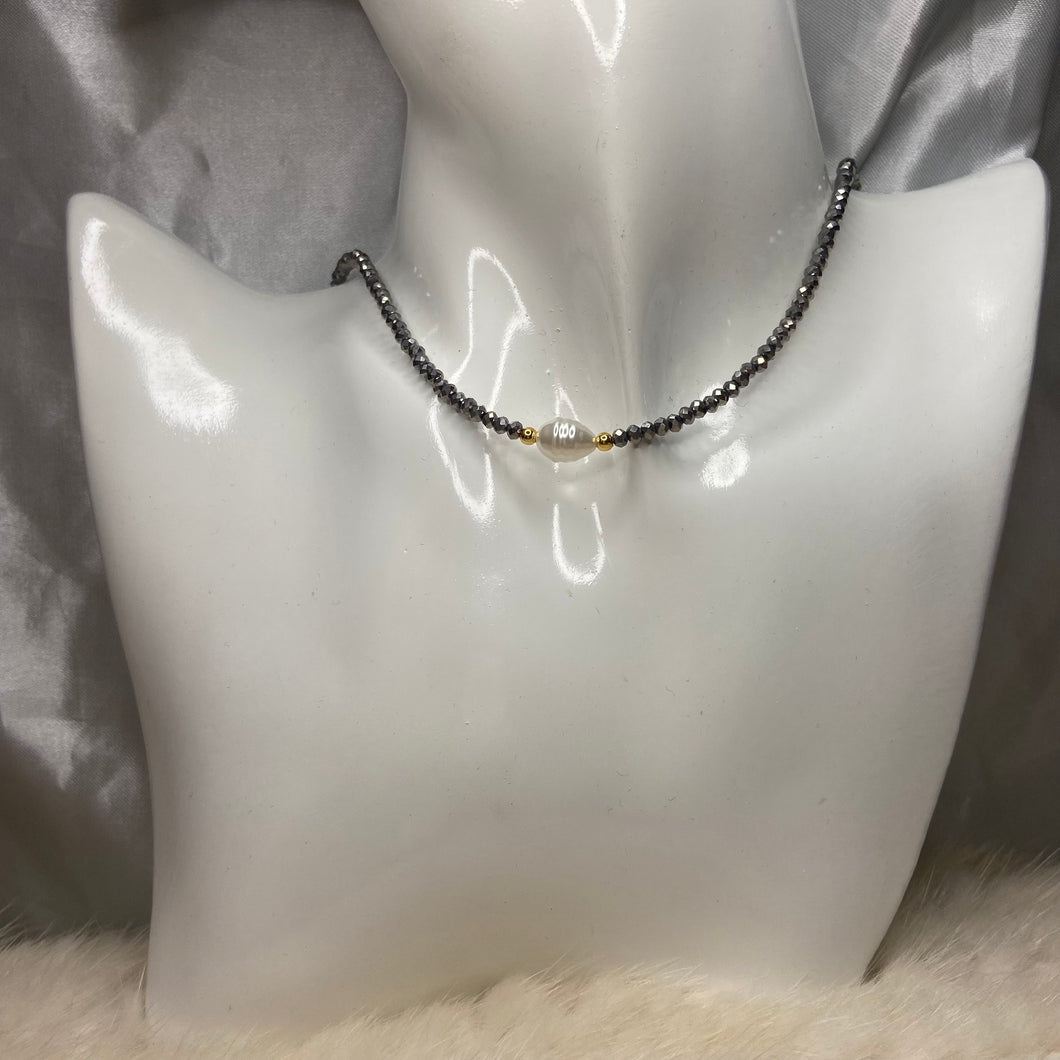 Dark Gray With Pearl Necklace