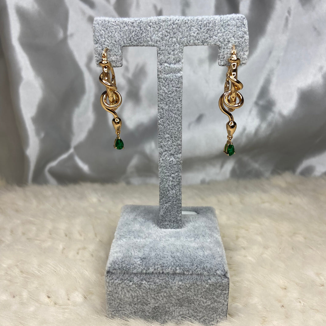Twisted Snake With Green Gemstone Earrings